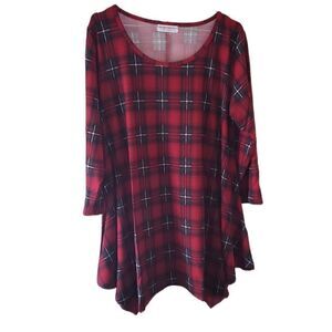 Belaroi New Women's Tartan Red & Black Plaid 3/4 Sleeve Flowy Blouse